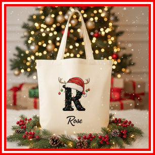 Bolsa Tote Saco de Natal com Antílope e Chapéu de Papai Noel