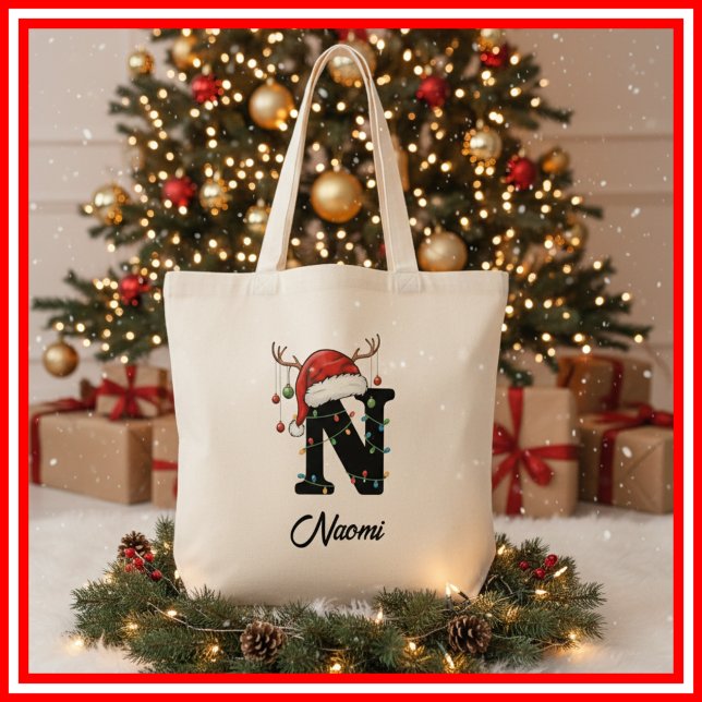 Bolsa Tote Saco de Natal com Antílope e Chapéu de Papai Noel  (Criador carregado)
