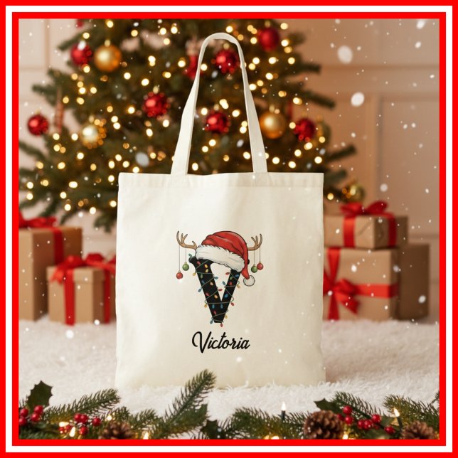 Bolsa Tote Saco de Natal com Antílope e Chapéu de Papai Noel  (Criador carregado)