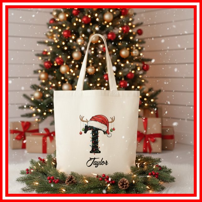 Bolsa Tote Saco de Natal com Antílope e Chapéu de Papai Noel  (Criador carregado)