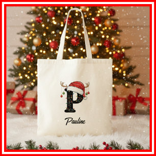 Bolsa Tote Saco de Natal com Antílope e Chapéu de Papai Noel