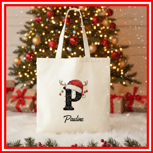 Bolsa Tote Saco de Natal com Antílope e Chapéu de Papai Noel  (Criador carregado)