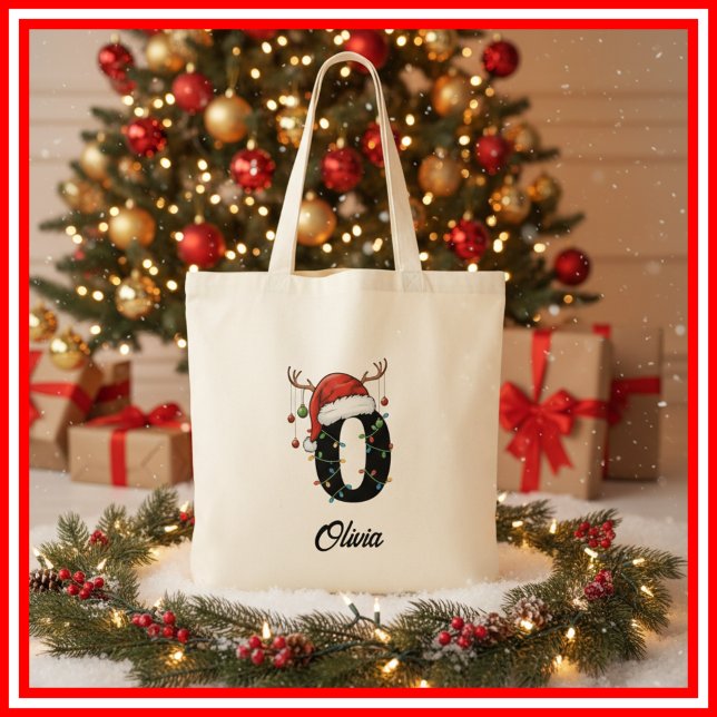 Bolsa Tote Saco de Natal com Antílope e Chapéu de Papai Noel  (Criador carregado)