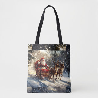 Bolsa Tote Saco de Natal da Carruagem do Papai Noel