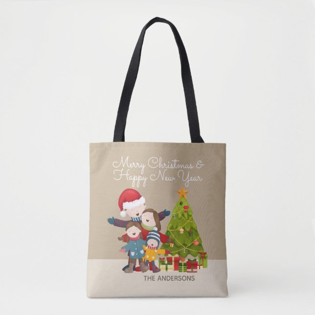 Bolsa Tote Saco de Natal da Família de Felizes Personalizadas (Frente)