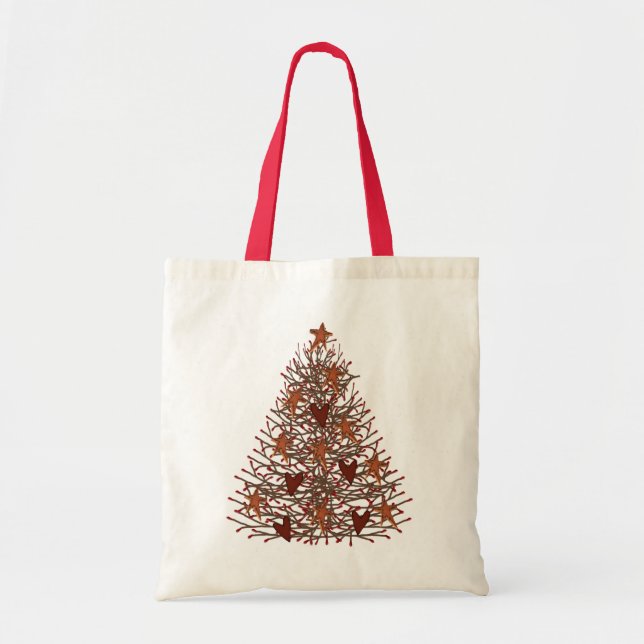 Bolsa Tote Saco de Natal de Árvore de Natal Primitiva (Frente)