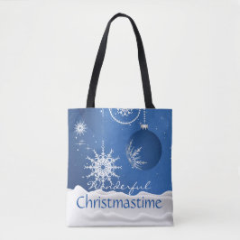 Bolsa Tote Saco de Natal de Flocos de Neve         