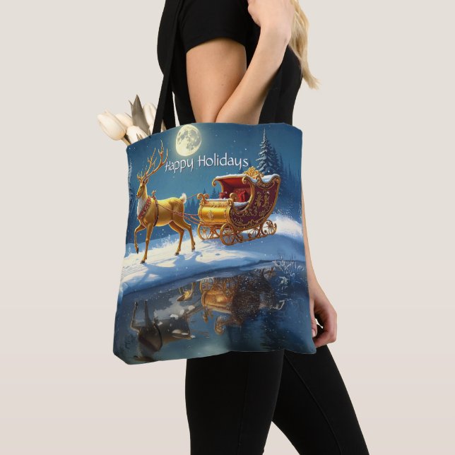 Bolsa Tote Saco de Natal de Rena com Trenó de Natal (Close Up)