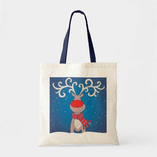 Bolsa Tote Saco de Natal de renas-de-chifre-vermelha (Frente)
