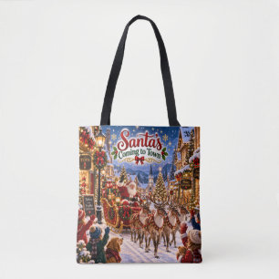 Bolsa Tote Saco de Natal de Santa Chegando à Cidade