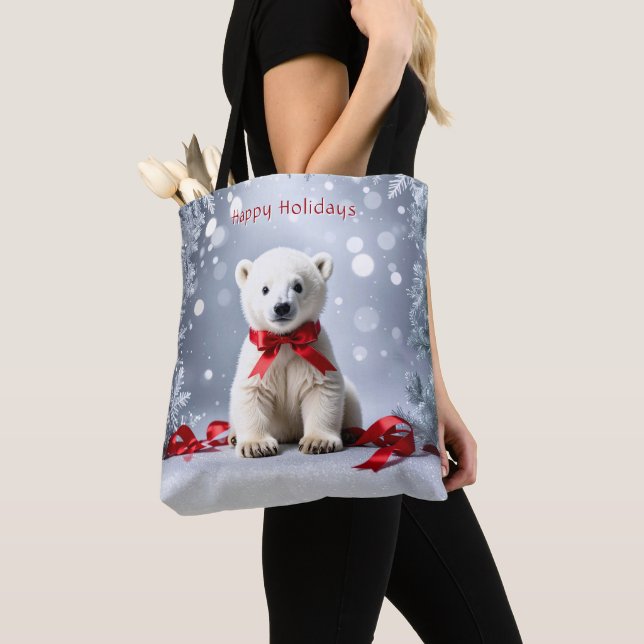 Bolsa Tote Saco de Natal de Urso Polar para Férias (Close Up)