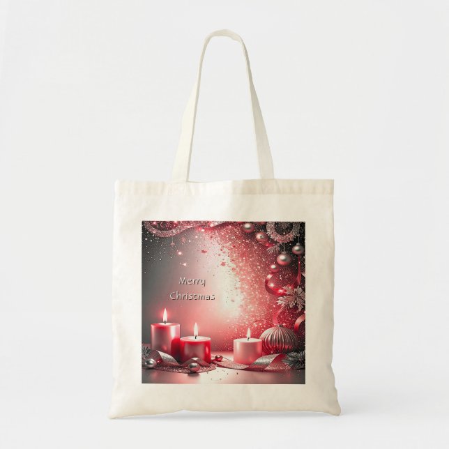 Bolsa Tote Saco de Natal Decorativo com Velas Vermelhas (Frente)