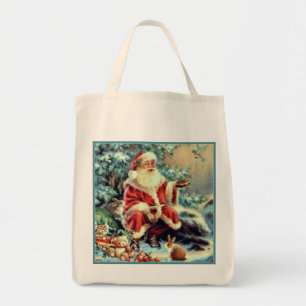Bolsa Tote Saco de Natal em Tecido Canvas com Papai Noel Alim