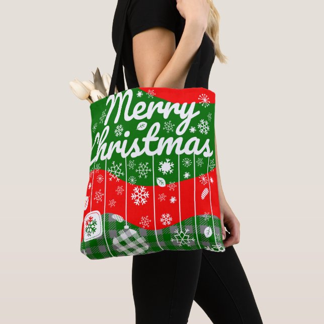 Bolsa Tote Saco de Natal – Ornamentos Brancos (Close Up)