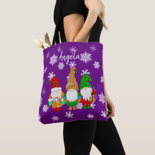 Bolsa Tote Saco de Natal Personalizado com Gnomo de Cartoon B