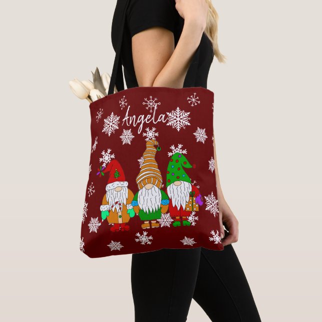 Bolsa Tote Saco de Natal Personalizado com Gnomo de Cartoon B (Close Up)