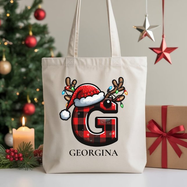 Bolsa Tote Saco de Natal personalizado de presente para ela,  (Personalized Christmas Tote Bag – Custom Monogram Holiday Gift for Family, Friends & Coworkers)