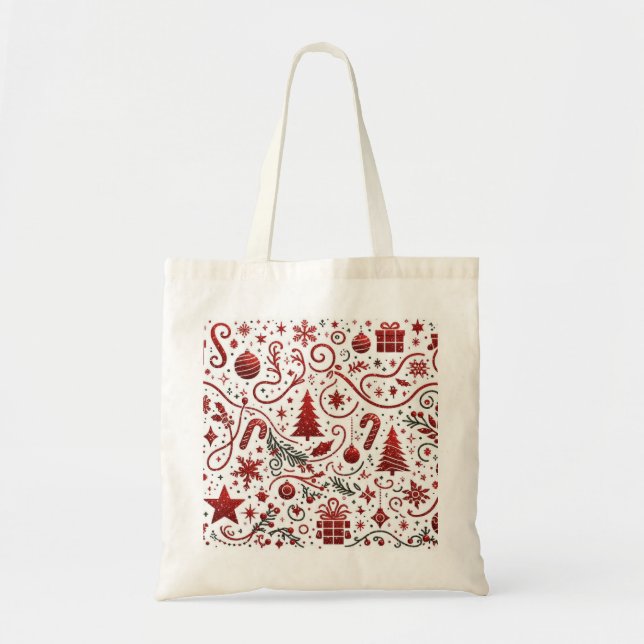 Bolsa Tote Saco de Natal Vermelho Branco (Frente)