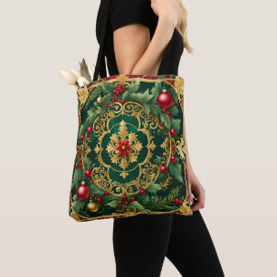 Bolsa Tote Saco de Natal Vermelho Verde Dourado
