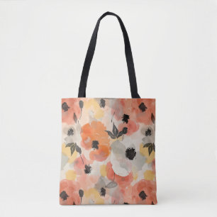 Bolsa Tote Saco de Papelão com Papoulas em Aquarela Pastel