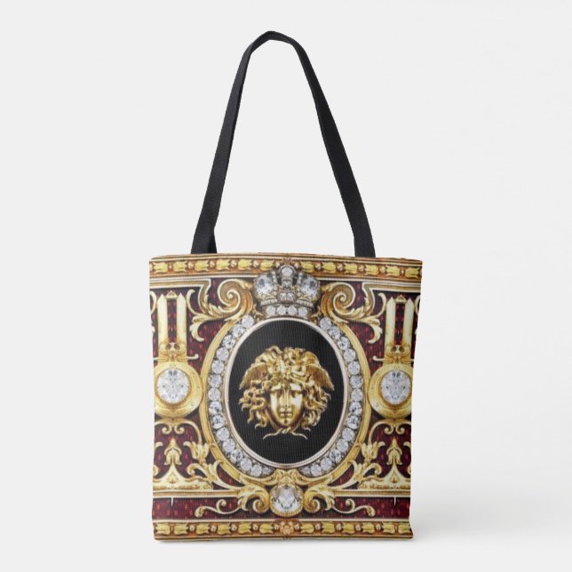 Bolsa Tote Saco de Pedras Preciosas da Medusa Dourada (Verso)