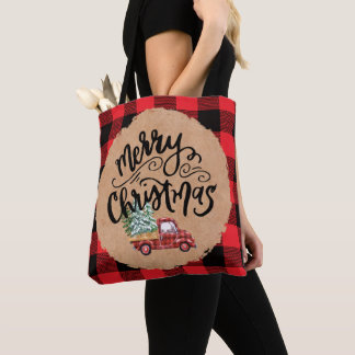 Bolsa Tote Saco de Plaid de Búfalo de Natal com Rótulo de Cam