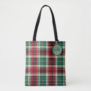 Bolsa Tote Saco de Plaid Tartan com Nome Personalizado –