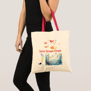 Bolsa Tote Saco de Praia de Verão com Nome Personalizado de V