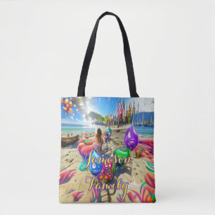 Bolsa Tote Saco de Praia Família Areia Bem-vindos Balões
