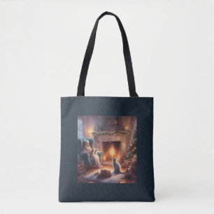 Bolsa Tote Saco de presente da Véspera de Natal com os Gatos 