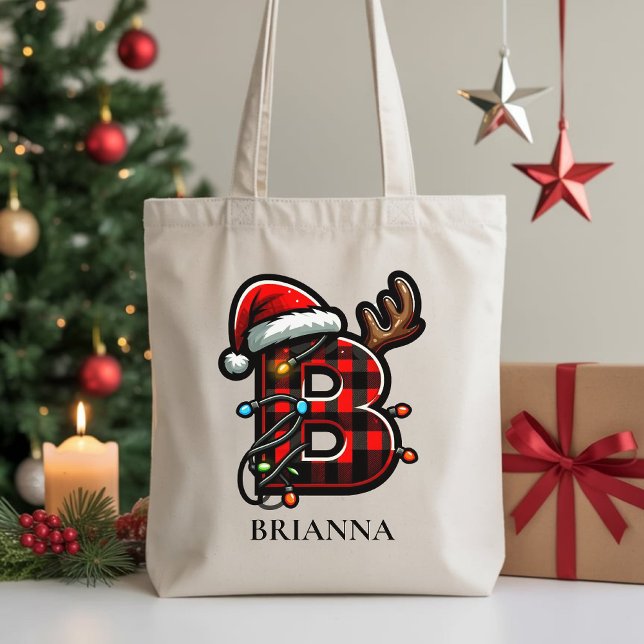 Bolsa Tote Saco de Presente de Natal Personalizado para Ela & (Custom Name Monogram Santa Christmas Tote – Gift for Family, Besties, Employees & Secret Santa)