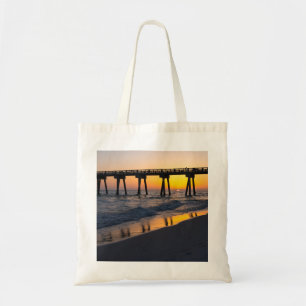Bolsa Tote Saco de Reflexo do Pôr do Sol Dourado na Praia da 