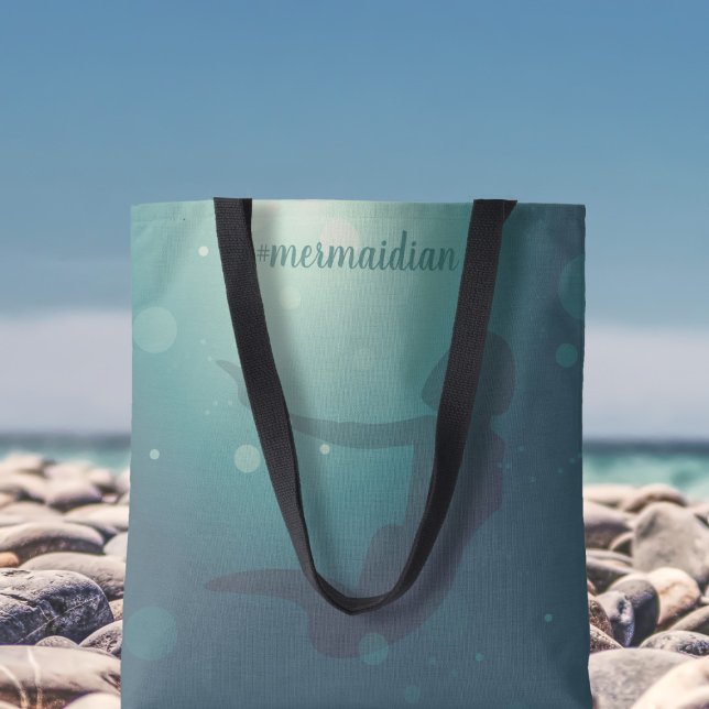 Bolsa Tote Saco de Sereia Teal (Add your name to this teal mermaid tote bag and off to the beach you go)