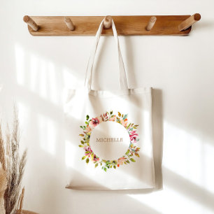 Bolsa Tote saco de toa de monograma floral de horta de verão