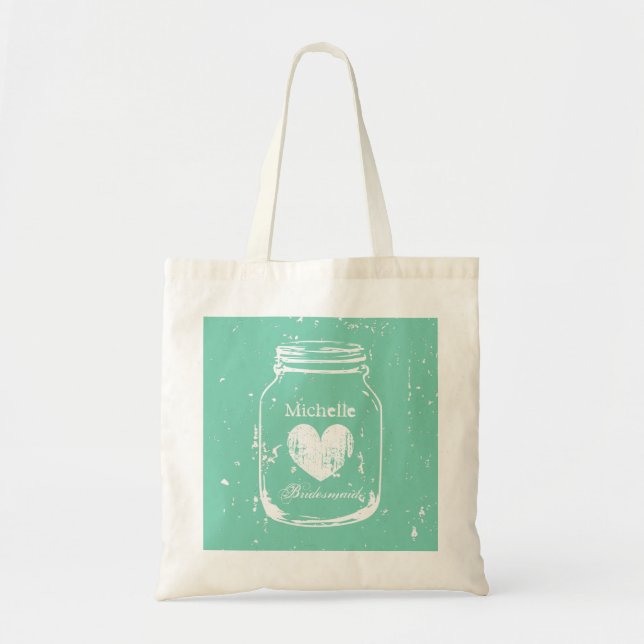 Bolsa Tote Saco de toalha de casamento do Mint Mason jar para (Frente)