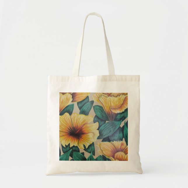 Bolsa Tote Saco de toalha de hibisco amarelo (Frente)