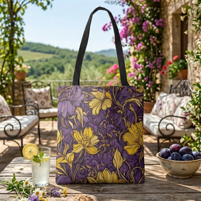 Bolsa Tote Saco de toalha de jardim de flores florais amarela (Criador carregado)