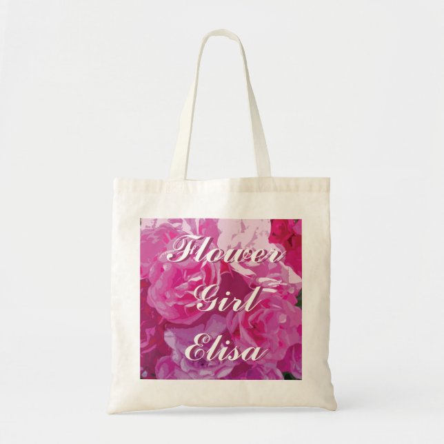 Bolsa Tote Saco de toalha rosa rosa-rosa | Nome personalizado (Frente)