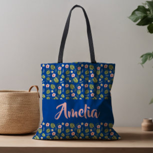 Bolsa Tote Saco de toalhas floral cor-de-rosa-rosa com cor aq