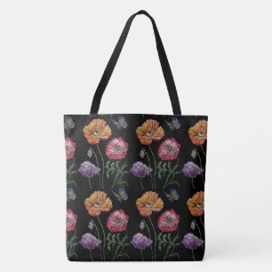 Bolsa Tote Saco de Toalheira Floral Preto Laranja-Preto
