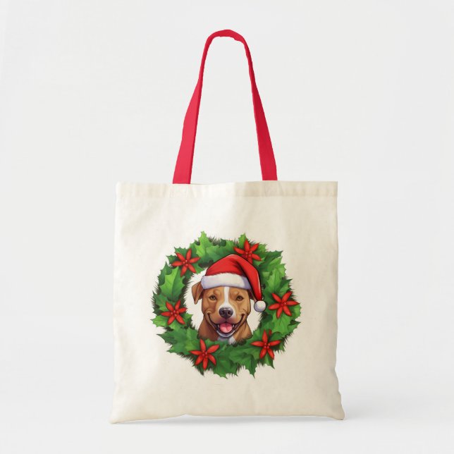 Bolsa Tote Saco de Toia de Feno de Natal Pit Bull (Frente)