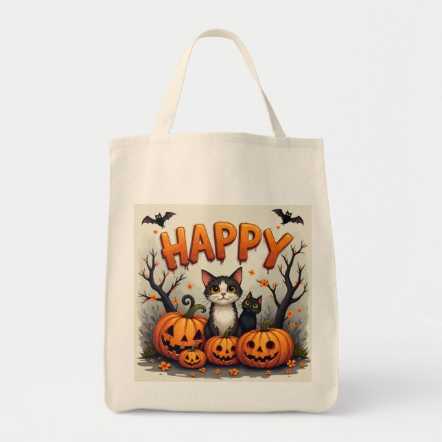 Bolsa Tote Saco de Toia de Gato de Halloween (Frente)