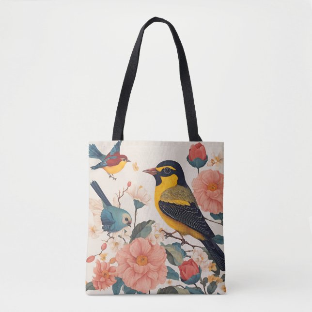 Bolsa Tote Saco de Toia Floral de Pássaro Cortado (Frente)