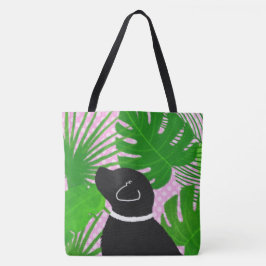Bolsa Tote Saco de Toia Negra de Cachorro Verde Tropical