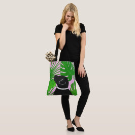 Bolsa Tote Saco de Toia Negra de Cachorro Verde Tropical