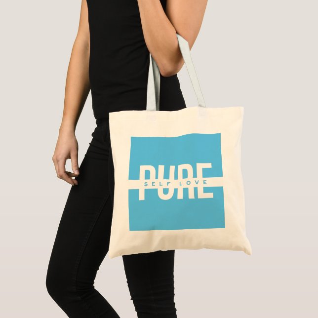 Bolsa Tote Saco de Topete de Autoamor Azul e Branco Puro (Frente (produto))