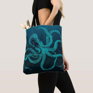 Bolsa Tote Saco de Topete de Octopus Azul Profundo