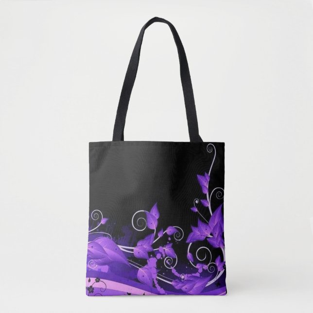 Bolsa Tote Saco de Toque das Vinhas Roxas Folhas (Frente)