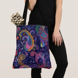 Bolsa Tote Saco de Toque de Boho Azul Grande