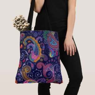 Bolsa Tote Saco de Toque de Boho Azul Grande